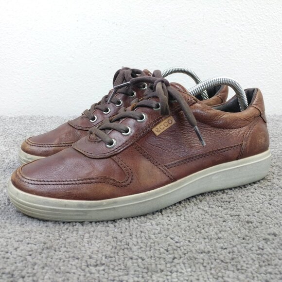 Ecco Soft 7 Retro Sneakers Mens Size 41 EU Shoes Brown Cognac Leather Lace Up - Picture 1 of 13